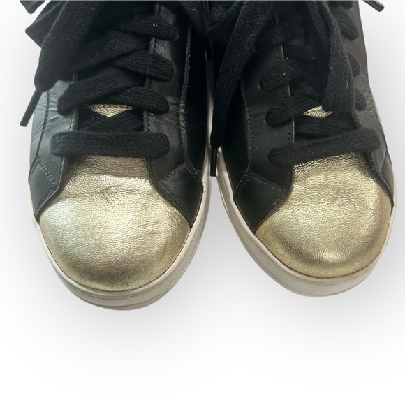 Black Leather Gold Toe Mules Sz 5.5 - Picture 8 of 10